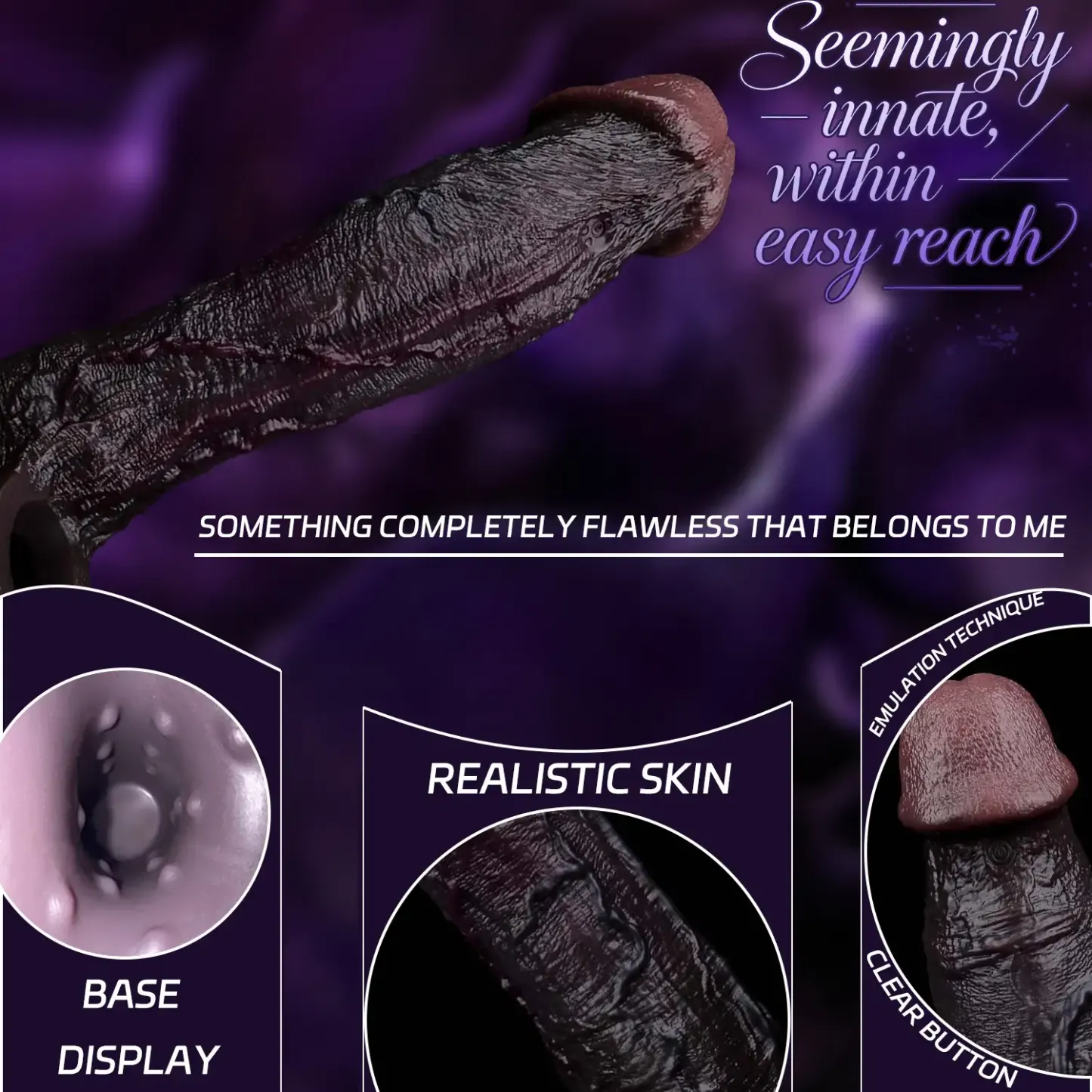 Leo 9.1"×2.2" Huge Black Realistic Silicone Penis Extender | 10 Vibration Modes